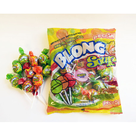 Lollipops with bubble gum on a stick BLONG SOUR 28g