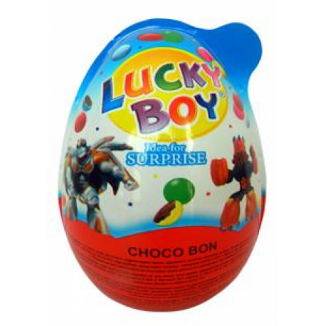 Žaislas ir pieninio šokolado dražė dideliame kiaušinyje LUCKY BOY 35g