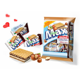 Vafliai su riešutų ir pieninio sk. pertepimu HAPPY MINI MAX 300g