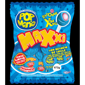 Ledinukai su kramtoma guma ant pagaliuko POP MANIA MAXXI RASPBERRY 28g