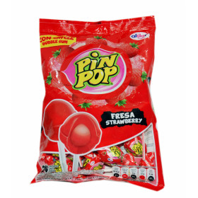 Ledinukai su kramtomaja guma PIN POP STRAWBERRY 408g