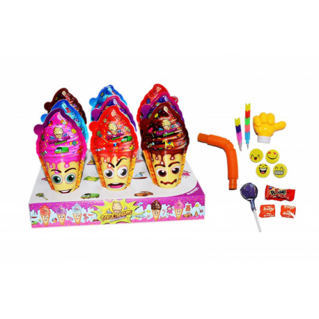 Plastic egg with lollipop, cheing candy, bubble gum and toy ICE CREAM DELICIOUS 30g