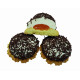 Biscuits with protein cream and orange filling decorated with cacao sprinkles PŪKELIAI 400g