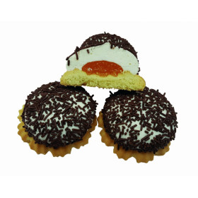 Biscuits with protein cream and orange filling decorated with cacao sprinkles PŪKELIAI 400g