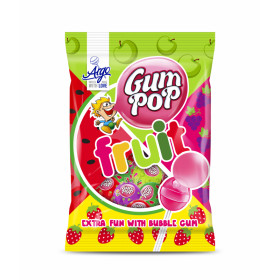 Set of fruit-flavored lollipops with chewing gum (18%) GUM POP FRUIT 144g