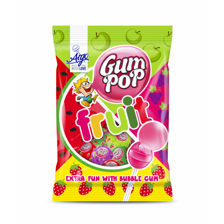 Set of fruit-flavored lollipops with chewing gum (18%) GUM POP FRUIT 144g