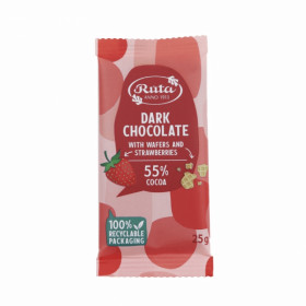 Dark chocolate 55% with waffles and strawberries 25g