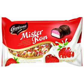 Šokoladiniai saldainiai su braškių skonio ir grietininio skonio įdaru MISTER RON 1kg