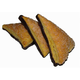 Puff pastry cookies with Advokat liqueur flavored filling partially glazed with cocoa glaze JEZOVCE 1,2 kg