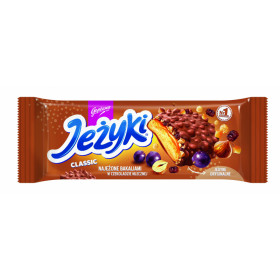 Sausainiai pieniniame šokolade su karamele, dribsnių traškučiais, razinomis ir lazdynų riešutais. JEZYKI CLASSIC 140g