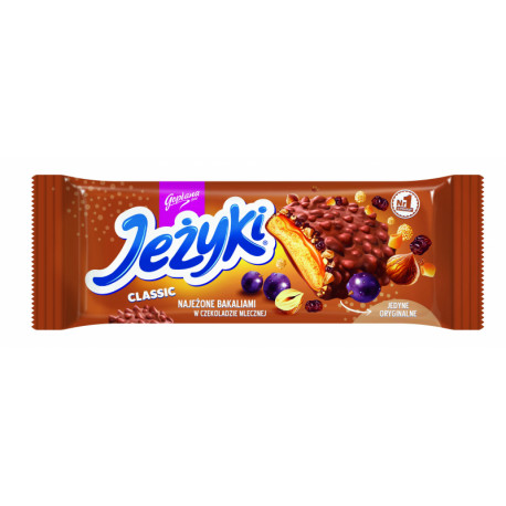 Milk chocolate-coated biscuits with caramel, hazelnuts, raisins and cereal crisps JEZYKI CLASSIC 140g