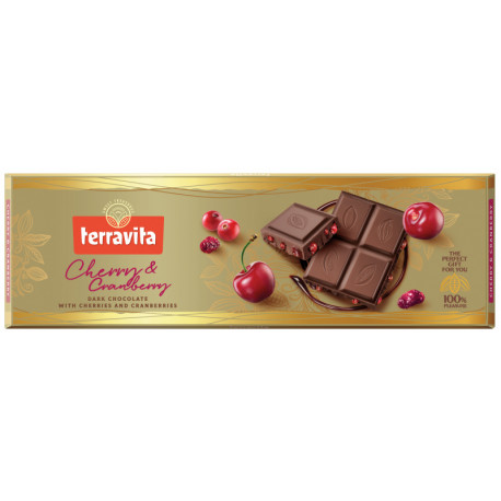Dark chocolate with cranberry and cherry pieces 225 g