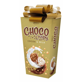 Pieninio ir balto šokolado saldainiai įdaryti kakavos ir pieniniu kremais bei traškučiais CHOCO CRISPY & MILK COCOA 180g