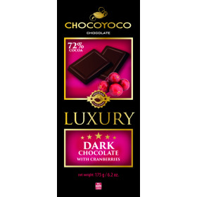 Juodasis šokoladas 72% su spanguolėmis LUXURY 175g