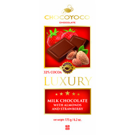Milk chocolate 32% with strawberry and almonds LUXURY 175g