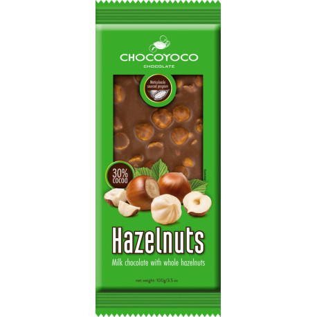 Pieninis šokoladas su sveikais lazdynų riešutais 10% HAZELNUTS 100g