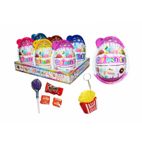 Plastic egg with lollipop, cheing candy, bubble gum and toy CARTOON TOY EGG 20g