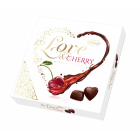 Šokoladiniai saldainiai su vyšniomis mirkytomis alkoholyje LOVE and CHERRY 198g.
