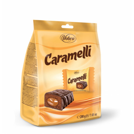 Caramel flavor sweets with filling  in chocolate flavoured coating  CARAMELLI 200g