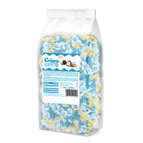 Sweets filled with milk-flavored cream and rice chips in milk glaze CRISPY MILK 1kg.