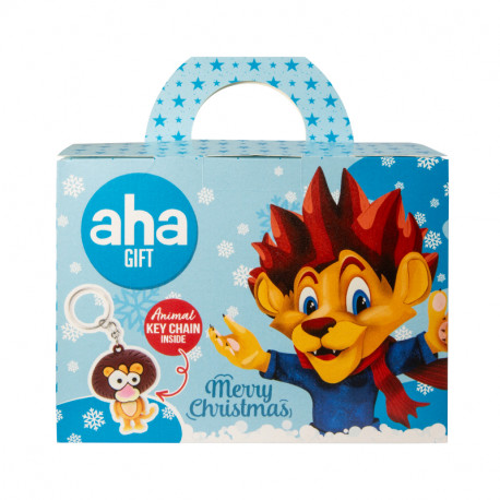 Kalėdinis saldainių rinkinys AHA CRAZY ANIMAL CHRISTMAS 350g (36vnt) su gėrimu ir pakabuku