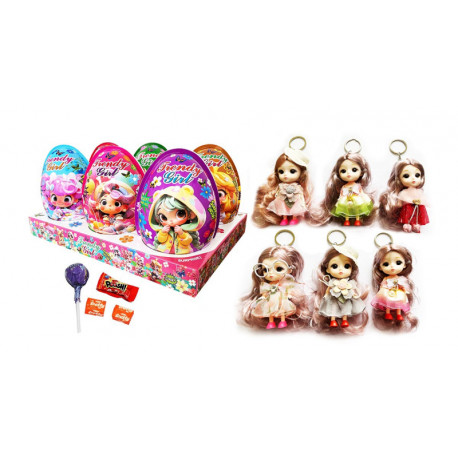 Plastic egg with lollipop, cheing candy, bubble gum and toy TRENDY GIRLS EGG 20g