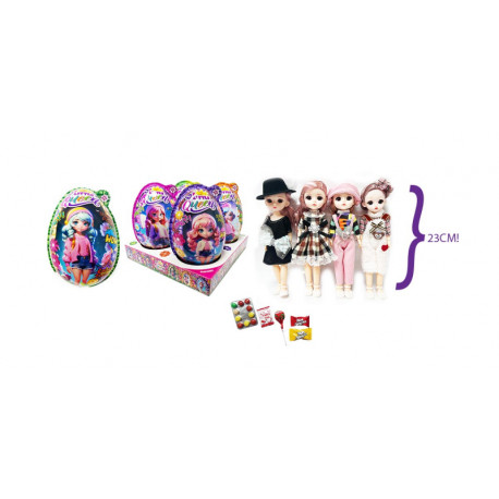 Plastic egg with lollipop, cheing candy, bubble gum and toy LITTLE QUEN PLASTIC  EGG 50g